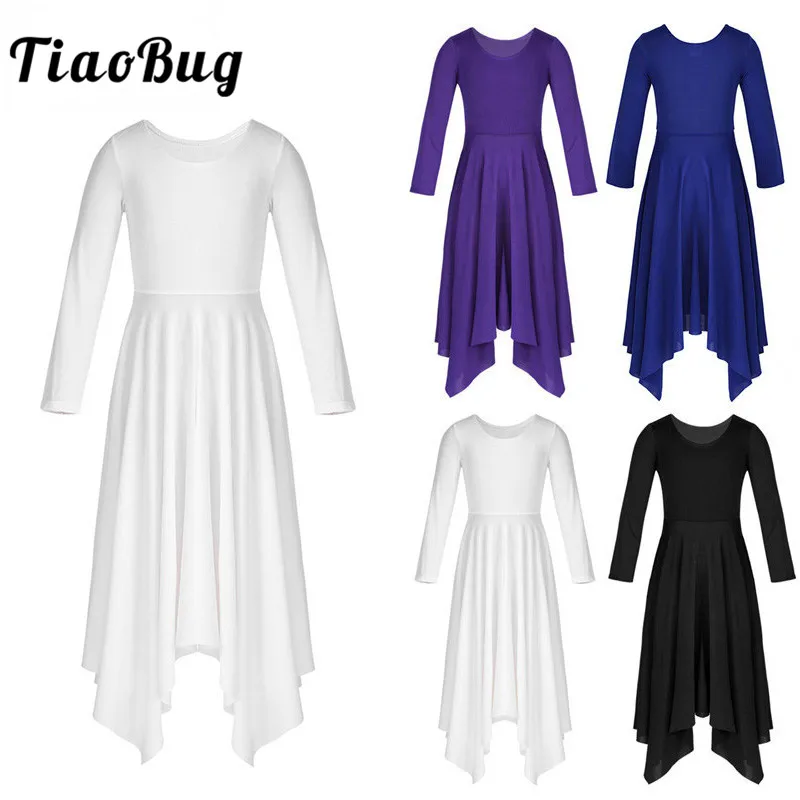 Платье TiaoBug для девочек с длинным рукавом и асимметричным подолом детское
