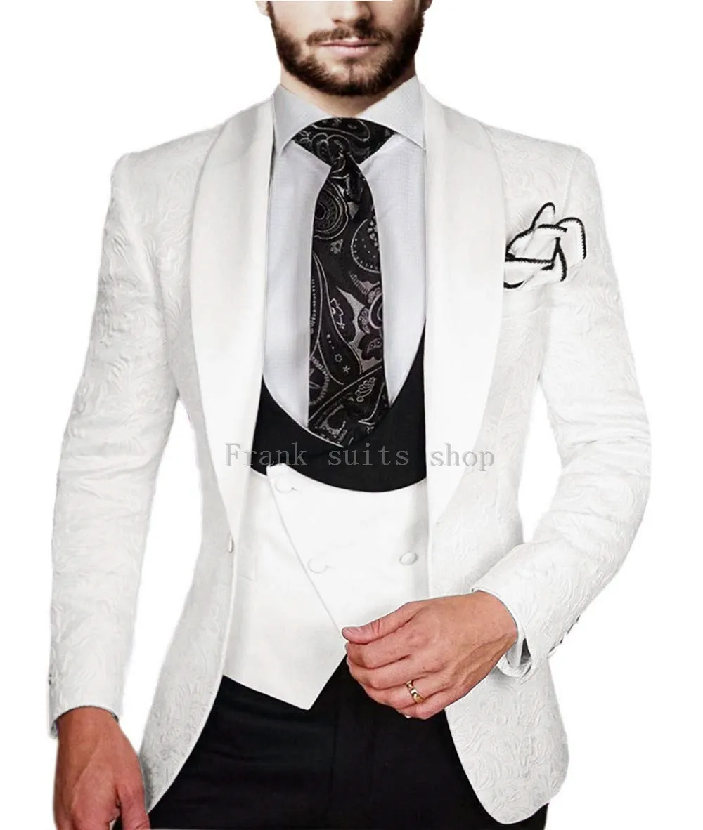 Фиолетовый мужской костюм приталенный с воротником шалью Homme Mariage жаккардовый