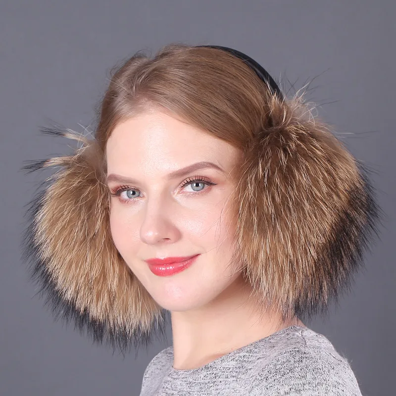 Fox Fur Earmuffs Women New Warm Natural Fur Pompom Earmuffs Lovely Earlap Genuine Fur Plush Ear Muff for Russian Winter - Цвет: color7