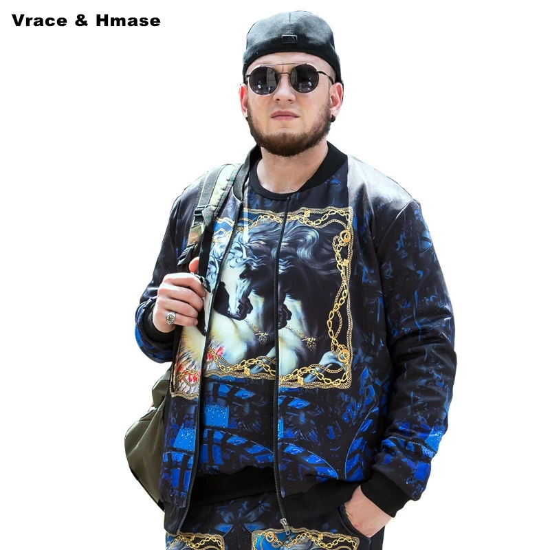 

3D horse pattern beautifully printing fashion boutique oversized jacket Chinese style high-quality thick warm winter jacket men