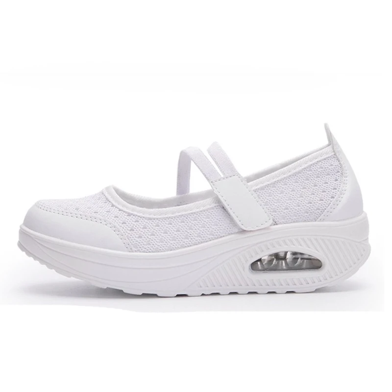 Кроссовки женские сетчатые на танкетке повседневная обувь платформе дышащие с