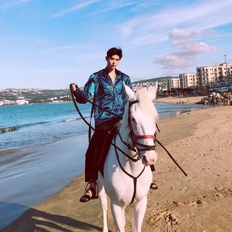 Мужская Повседневная рубашка с длинными рукавами винтажная Свободная