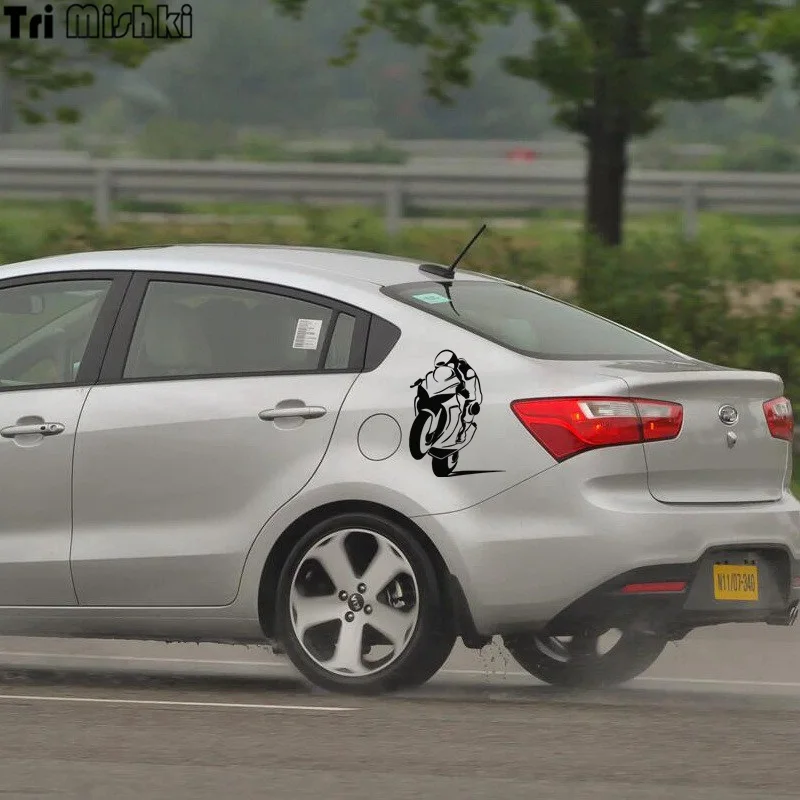Tri Mishki HZX352# 19.6*15см biker on board байкер за рулем виниловые наклейки на авто наклейка для