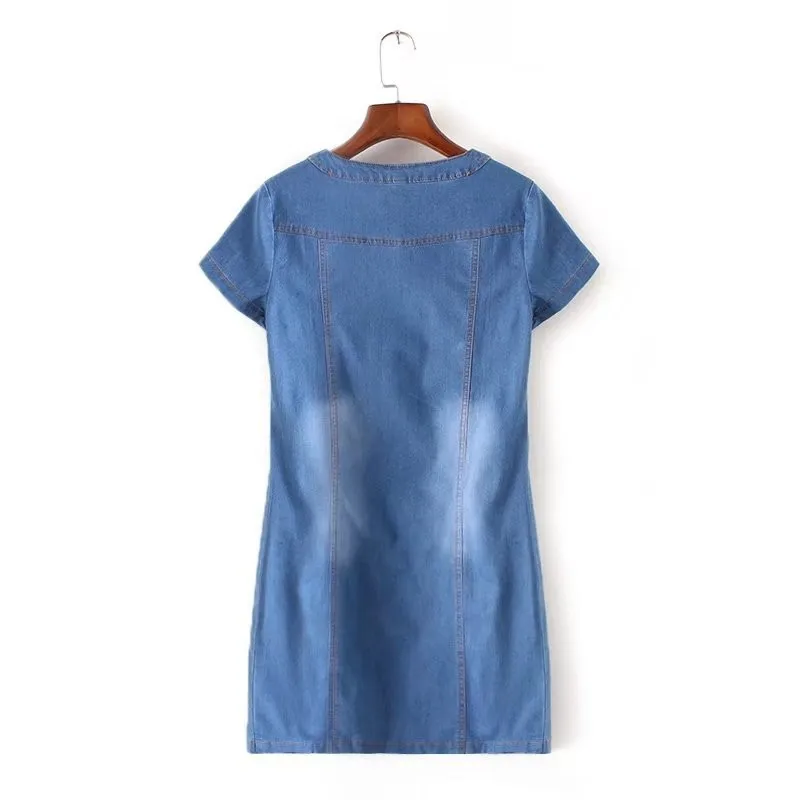 Summer Denim Dress Women 2019 New Fashion Round neck Short sleeve Jeans Dresses Plus size Female Loose A-Line N292 | Женская одежда