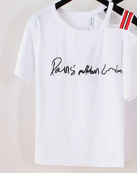 tshirt black Новинка года; модная женская футболка без бретелек с вышитыми буквами+ красная джинсовая юбка; комплект из двух предметов; повседневная юбка для девочек-школьниц - Цвет: tshirt black