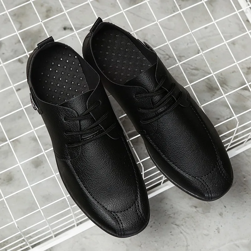 Fooraabo New 2018 Black Men Casual Shoes Leather Summer Breathable Luxury Brand Flat For Lace-up Adult Male | Обувь
