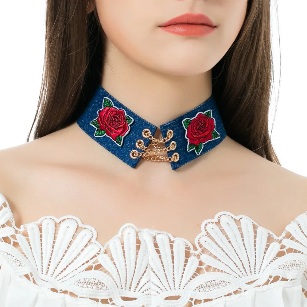 High quality explosion style fashion accessories retro personality elements rose embroidery necklace chain | Украшения и