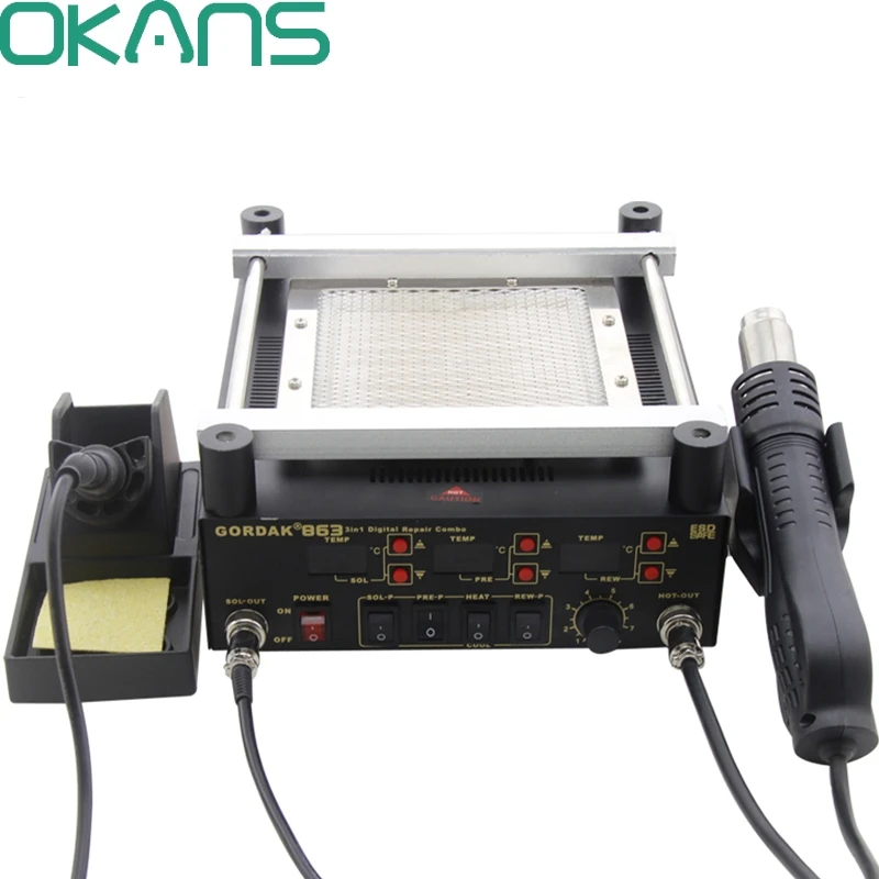 Gordak 863 3 в 1 цифровой тепловой пистолет Горячего Воздуха BGA паяльная станция +