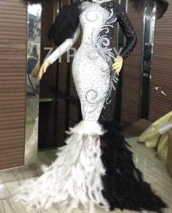 dress only Черные, белые, стразы, жемчуг, перо, растягивающееся длинное платье, наряд для празднования дня рождения, для ночного клуба, вечерние, для певца, для шоу, костюм, платье - Цвет: dress only