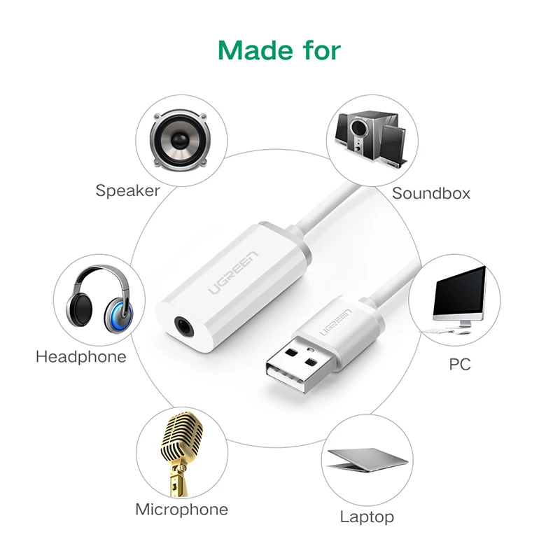 Ugreen 2 в 1 внешняя звуковая карта 3,5 мм USB адаптер аудио Интерфейс палка для селфи для iPhone EarPods наушники кабель компьютер звуковая карта с интерфейсом USB