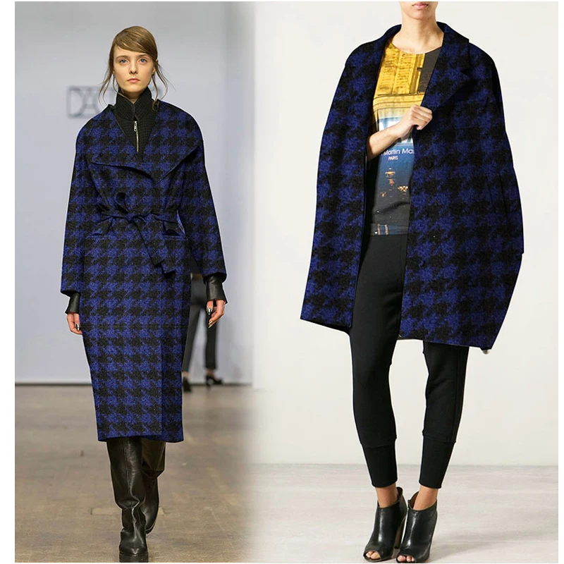 150cm width 570g/m dark blue black birds tweed 100%wool materials qutumn winter coat DIY clothes fabrics | Дом и сад