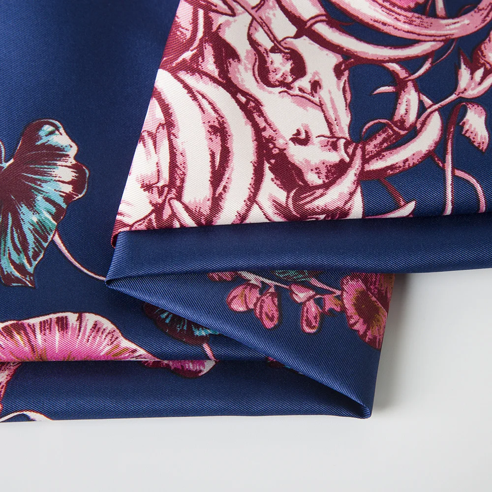 

New Luxury Brand 100% Twill Silk Scarf Women Colors National Geometric Small Floral Print Square Scarves 100 X 100cm Wraps Hijab
