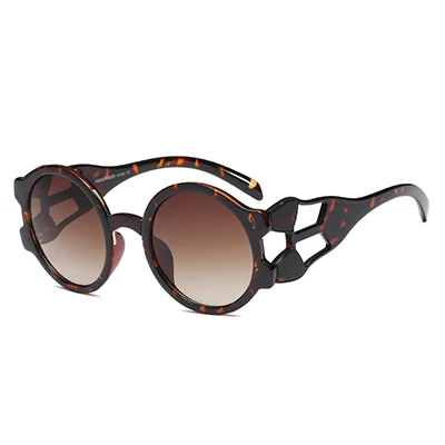 C4 Leopard.Grad tea Женские круглые солнцезащитные очки, новые трендовые брендовые дизайнерские ретро солнцезащитные очки, Шикарные очки с полой оправой для мужчин и женщин, UV400 lente - Цвет линз: C4 Leopard.Grad tea