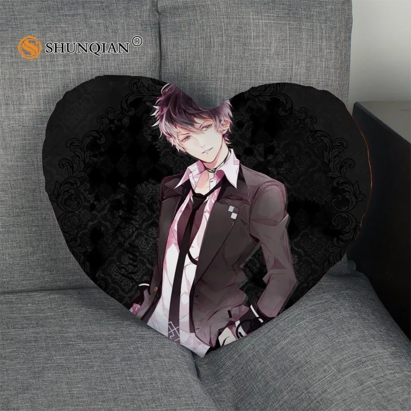 Фиолетовый Наволочка на заказ DIABOLIK LOVERS в форме сердца, Подушка на молнии, чехол, лучший подарок, размер 41x36 см, 47x42 см - Цвет: Фиолетовый