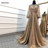 bridesmaid dresses 2022 arab gown luxury diamond pearls sparkle prom dresses long sleeves fashion sexy party gowns