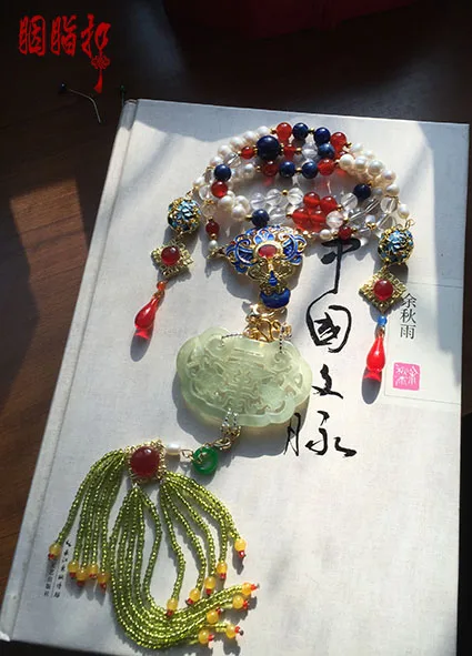 Lapis Lazuli Cloisonne зеленый нефритовый цветок ожерелье браслет Hanfu костюм аксессуары с различными кисточками - Цвет: necklace green