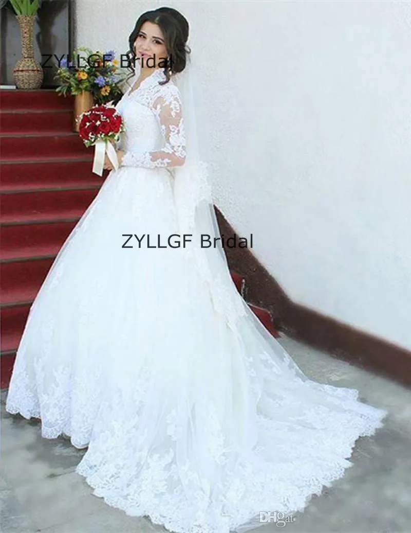 ZYLLFG Люкс Бальное платье Халат Де Mariage 2017 Развертки Поезд С Длинным Рукавом Кантри