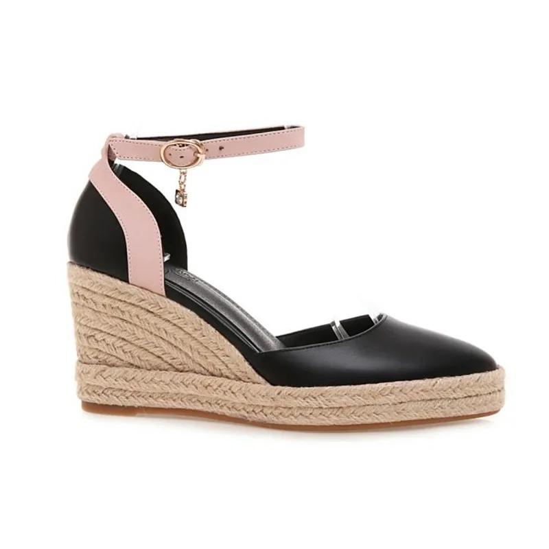 Сандалии женские из мягкой кожи эспадрильи на танкетке ремешок щиколотке