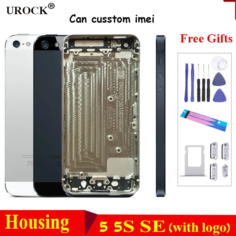 Одежда высшего качества для iPhone 5 5S 5 SE сзади Корпус Батарея крышка двери Шасси Рама задняя крышка+ держатель батареи+ инструменты могут пользовательские IMEI