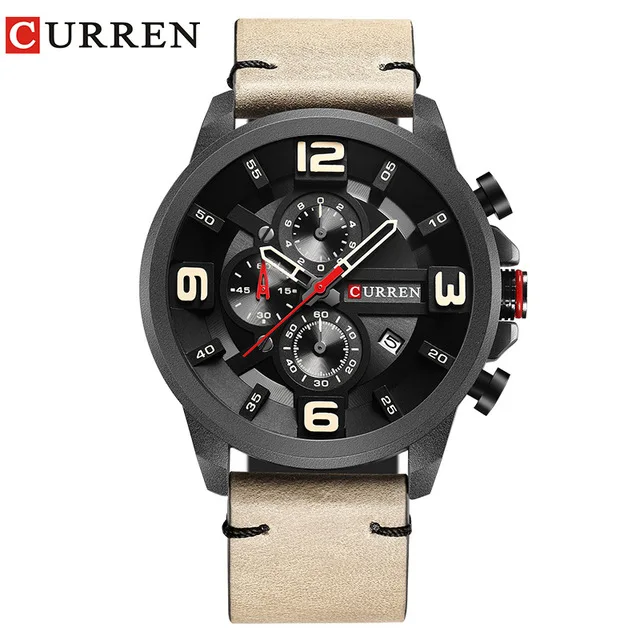 Khaki black Curren Хронограф Спортивные Мужские часы 8288 роскошные кожаные кварцевые наручные часы мужские Montre Homme Hodinky часы - Цвет: Khaki black