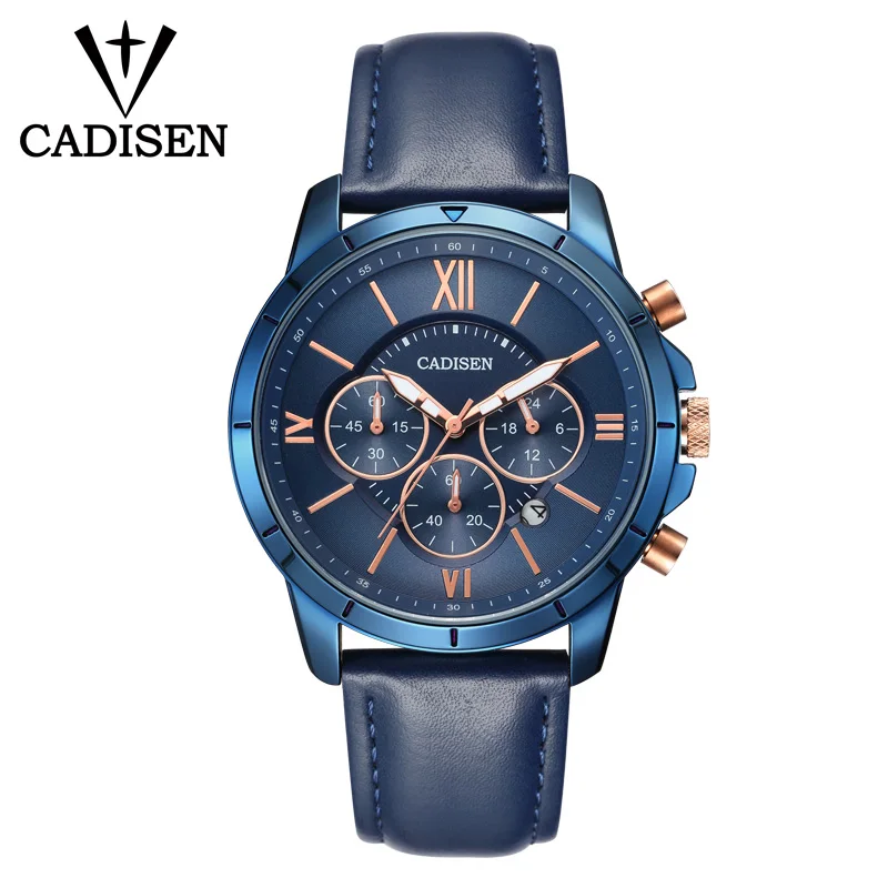 Blue belt CADISEN мужские часы Топ люксовый бренд спортивные часы мужские военные кожаные кварцевые часы водонепроницаемые мужские часы Relogio Masculino - Цвет: Blue belt