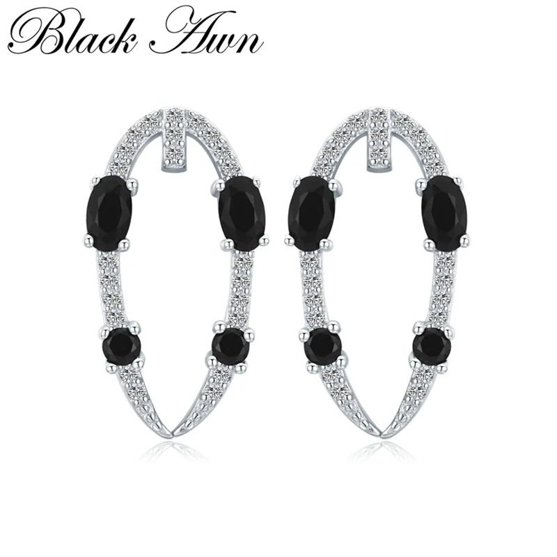 

[BLACK AWN] Natural 925 Sterling Silver Jewelry Wedding Stud Earrings for Women Boucle D'oreille I138