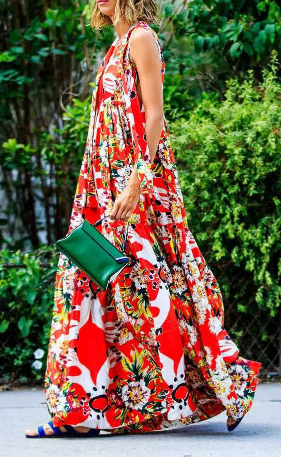 Женское платье на бретельках без рукавов длинное винтажное макси с цветочным