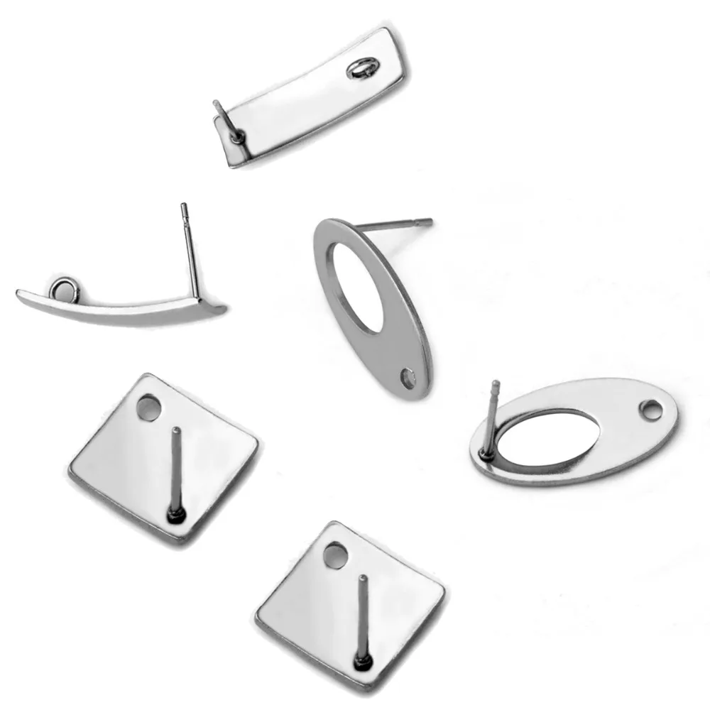 30 шт. пустые серьги из полигональной нержавеющей стали шпильки для серег плоский