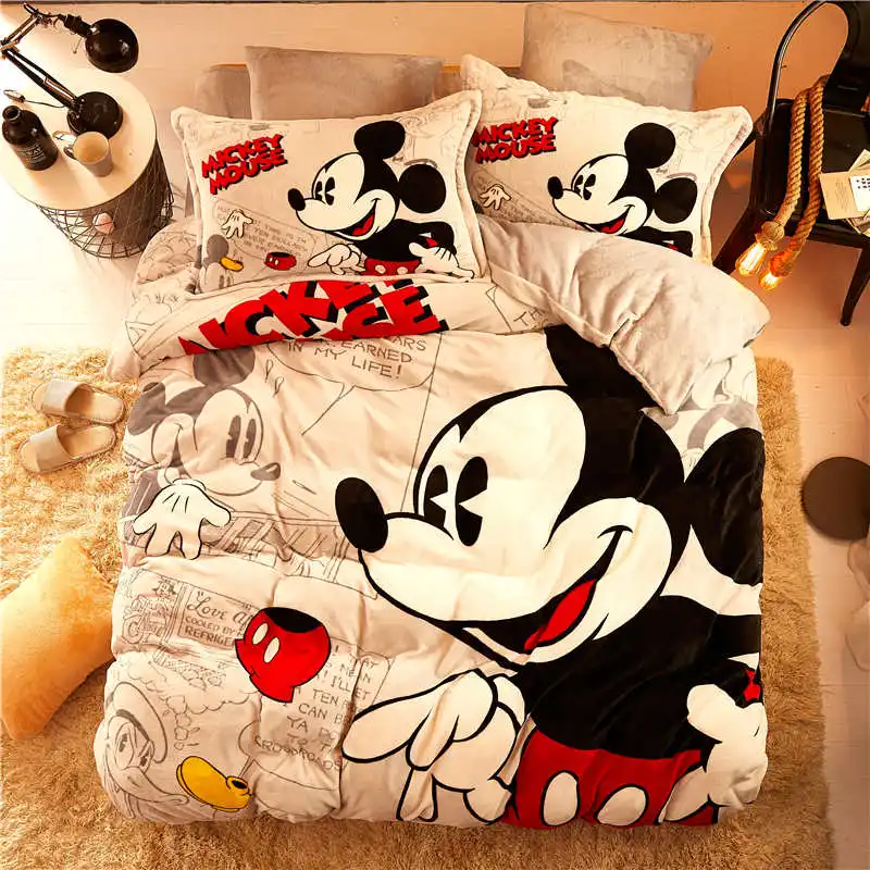 

Disney flannel fleece Mickey Mouse comforter bedding set queen size quilt cover twin Kids 3d full bed linen soft coverlet Girls