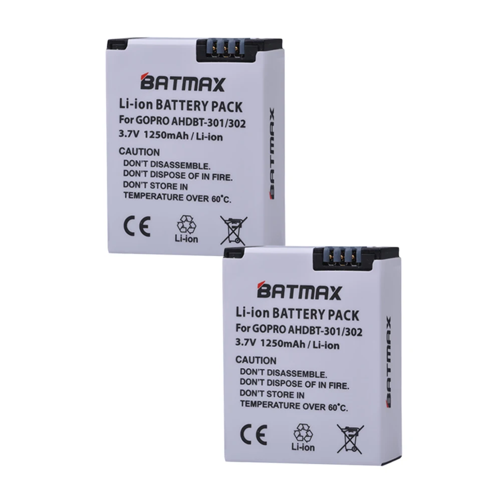 Batmax 2 шт. AHDBT 301 302 батарея для камеры + двойное зарядное устройство с ЖК дисплеем Gopro