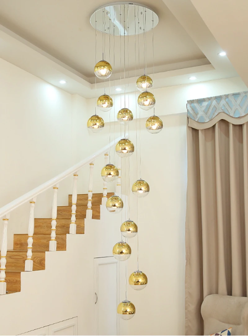 Лестница Led золото/хром стеклянные шаровые подвесные светильники для гостиной