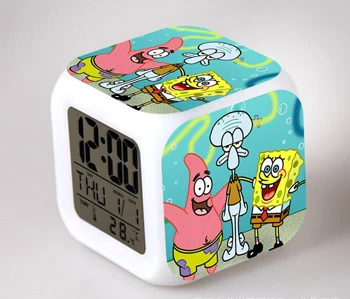 SpongeBob светодиодный Будильник 7 цветов светящийся большой экран цифровой детский будильник подарок на день рождения многофункциональные сенсорные часы - Цвет: Светло-желтый