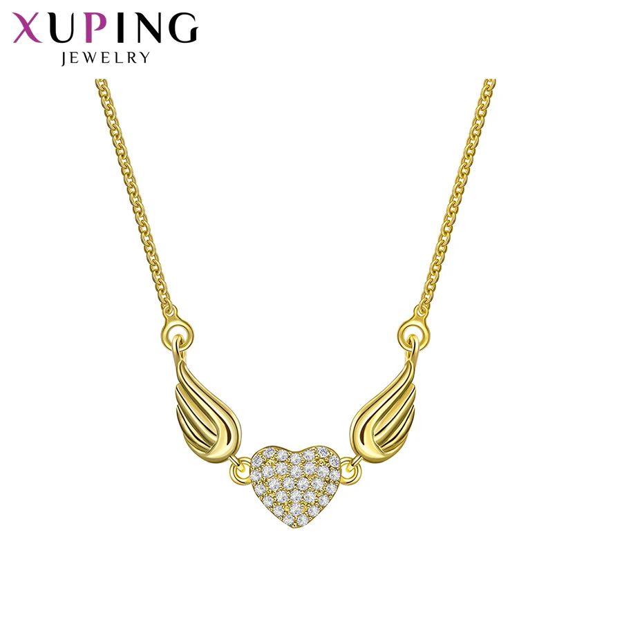 Xuping, элегантное ожерелье, крылья, сердце, узор, с синтетическим CZ, ювелирное изделие для женщин, подарок на День Благодарения, S107-44485 - Окраска металла: Светло-желтый, золотистый цвет