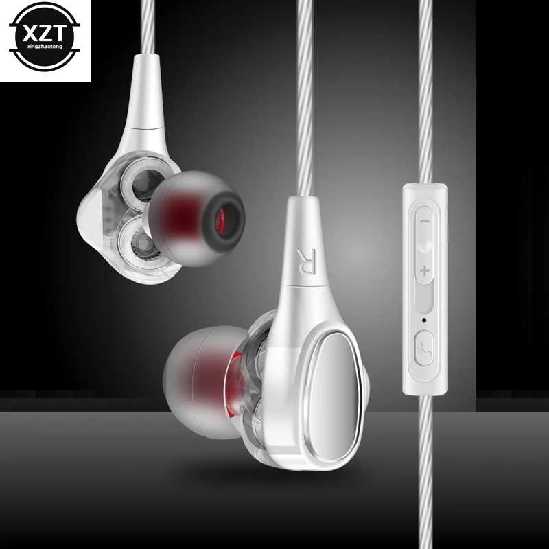 1 шт. новые двойные драйверы In-Ear проводные наушники стерео бас с микрофоном для