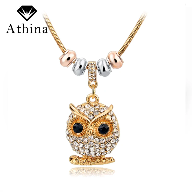 

Hot Sale New Vintage Gold Necklace For Women Fashion Crystal Love Owl Necklace Design Pendant Snake Siver Chain Jewelry