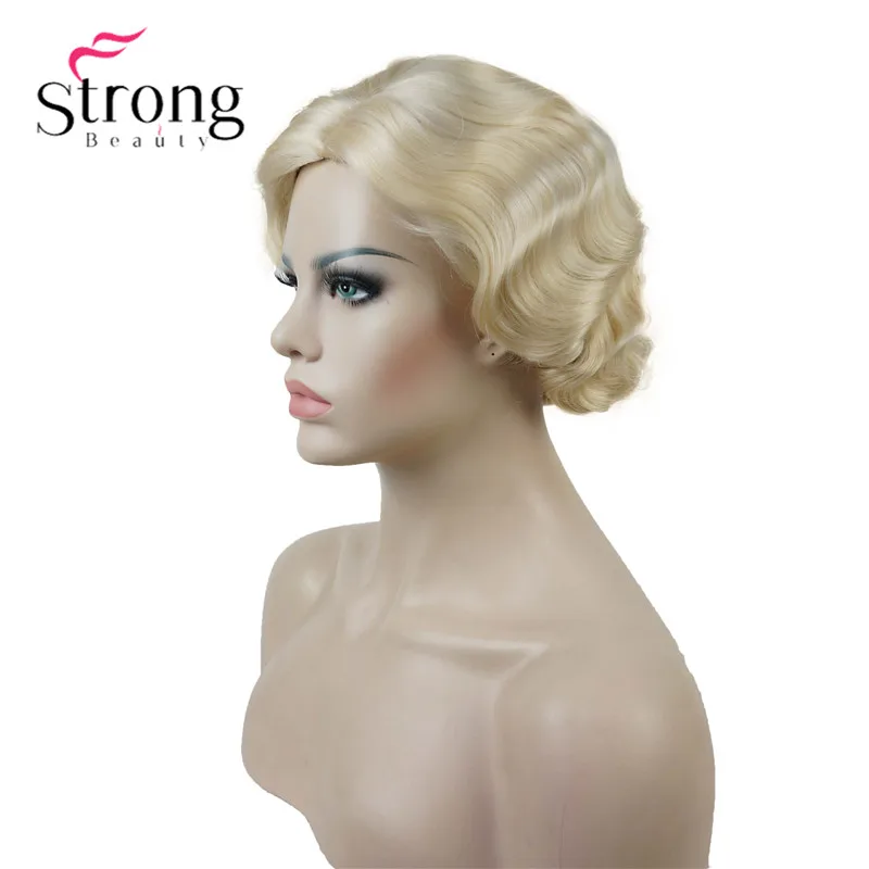 StrongBeauty 1920's Flappers Короткий Палец Волна светильник блонд полный синтетический парик