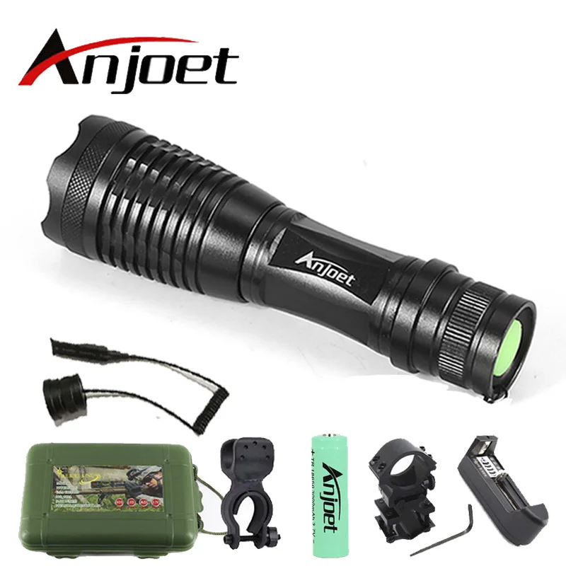 

Anjoet Set E6 XM-L T6 5000LM Aluminum Waterproof Zoomable CREE LED Flashlight Torch light for 18650 Rechargeable Battery or AAA