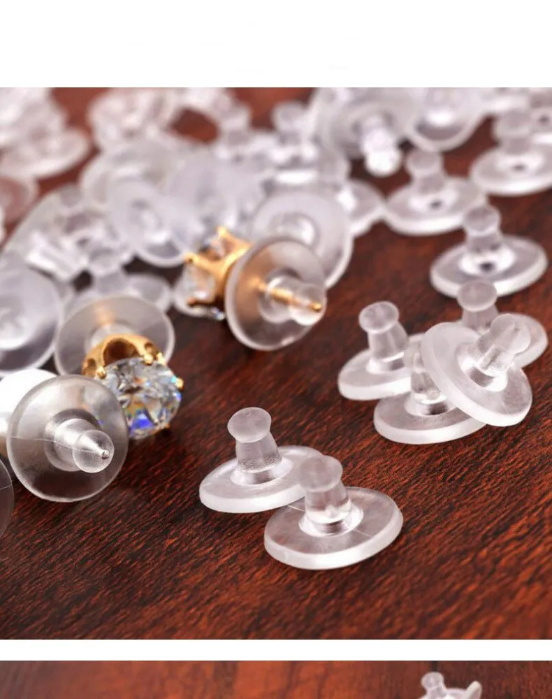 hot 200pcs Round Clear Silicone Earring Back Stoppers Plug Ear Post Nuts Plugging Accessories For fashion Jewelry Making | Украшения и