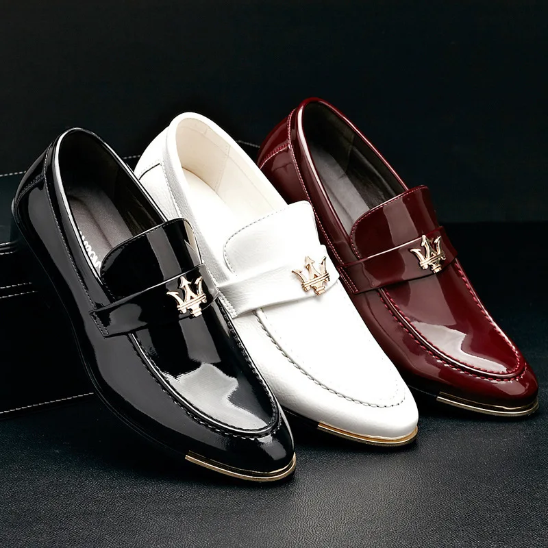 Luxury Patent Leather Men Driving Loafers Pointed Toe Slip On Flat Business Shoes Office Oxford Dress D | Обувь