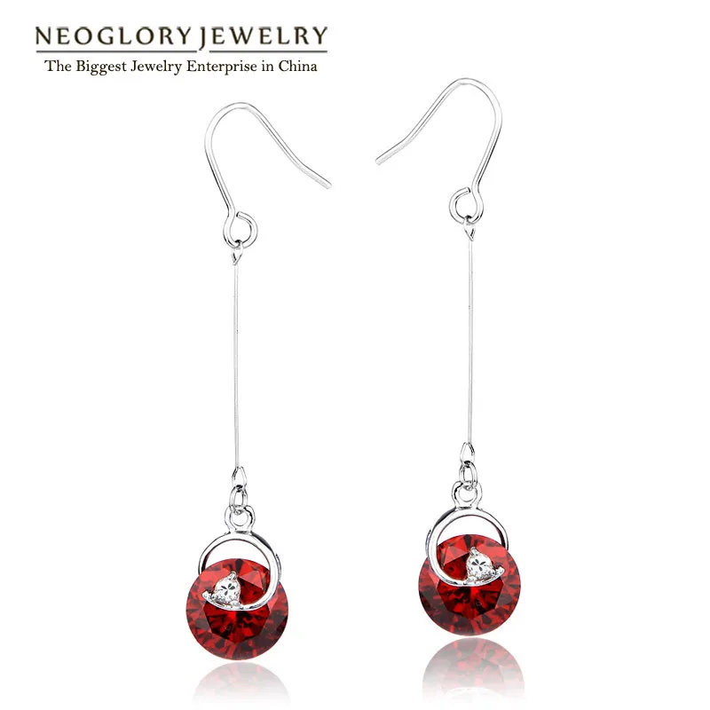 red Neoglory, австрийские кристаллы, стразы, кисточки, Длинные свадебные Висячие серьги, подарок на день рождения, модные ювелирные изделия, розовый цвет,, Simp-j P1 - Окраска металла: red