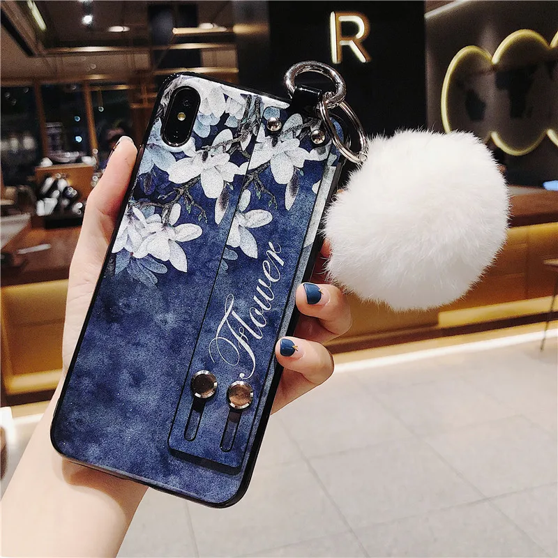 BHairball WristStrap Чехол с ремешком на запястье для huawei Y5 Y6 Y7 Y9 Prime Nova 5 5i 2 2s Pro, винтажный держатель с цветочным узором, чехол с ремешком Caqa - Цвет: BHairball WristStrap