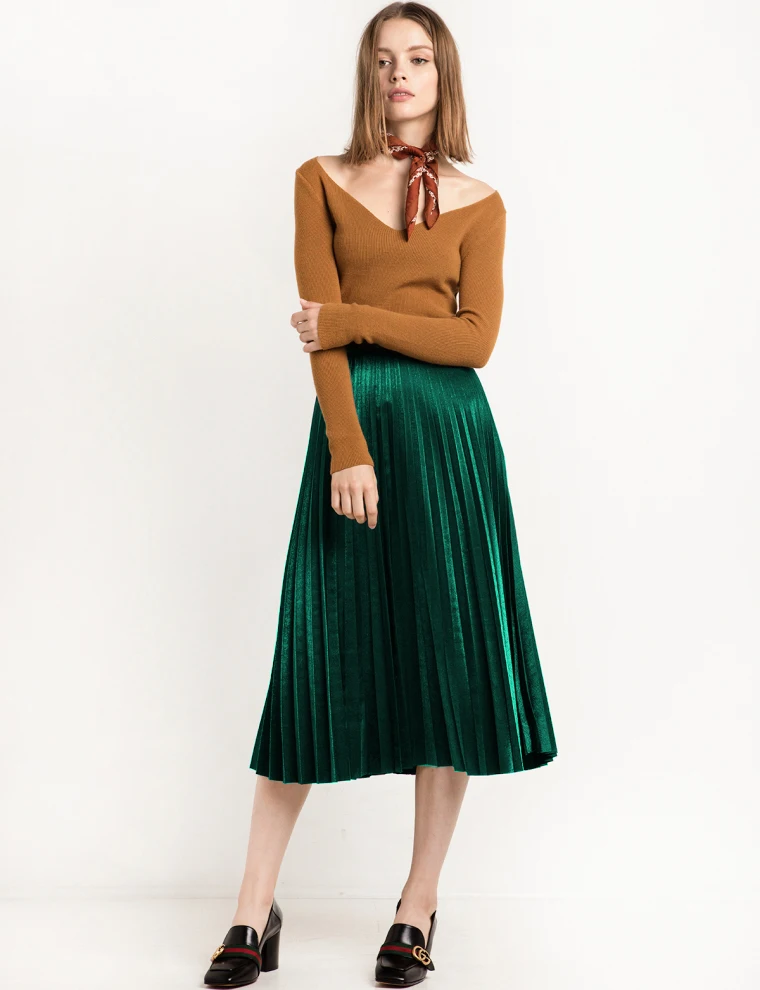 2016 шикарная винтажная Женская плиссированная бархатная юбка с высокой талией