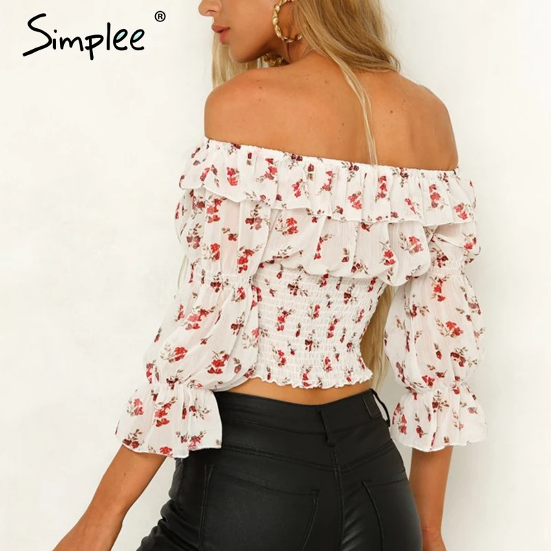 Simplee пикантные с открытыми плечами для женщин блуза рубашка Элегантная Раффлед