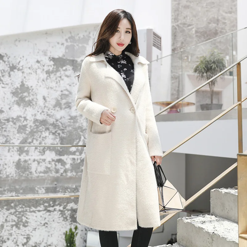 

Famous Brand New 2021 Women Faux Mink Velvet Woolen Coats Plus Size Vintage Solid Color All-matched Overcoats