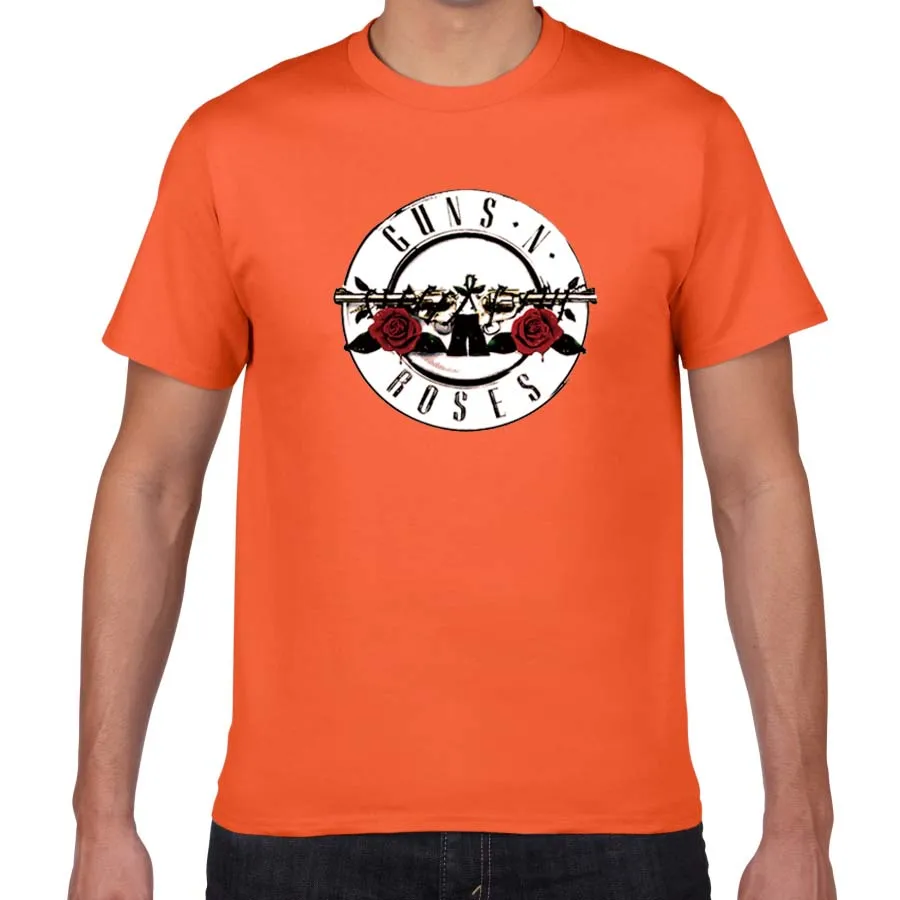 rock wear GUNS and Roses T-shirts men Summer 100%Cotton Rock Band street wear men t shirt guns roses tee shirt homme men - Цвет: F125 orange