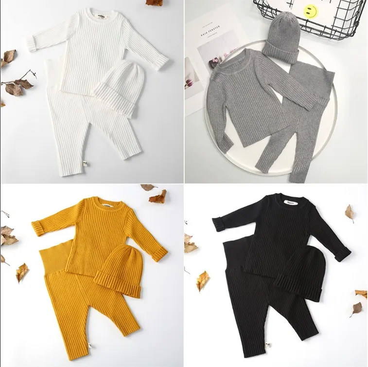 3 шт./компл. осенне зимняя одежда для маленьких девочек вязаный свитер в рубчик