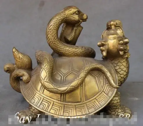YM 306 9 &quotFengShui китайская латунь богатство змея езды Статуя Дракона черепахи