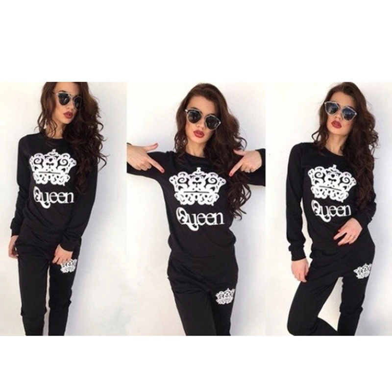 Queen печатных Для женщин комплект толстовки + длинные Sweatpant 2 шт. Джемперы 2018 Весна