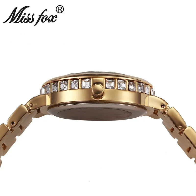 Miss Fox Роскошные Кварцевые женские часы брендовые золотые деловые с браслетом