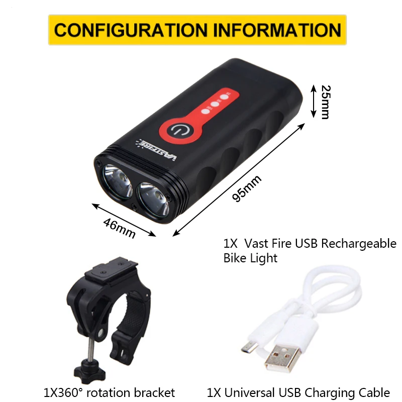 VastFire Rechargeable MTB Bike Light 2 LED lamp beads Bicycle light Lamp USB Front Headlight Cycling | Спорт и развлечения
